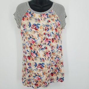 SWEET CLAIRE knit floral stripe top raglan multicolored black white stripe S